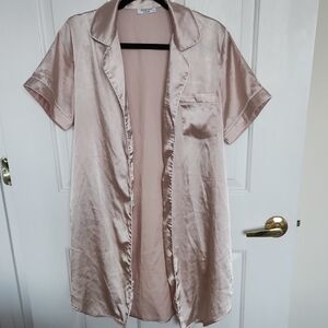 Ekouaer Satin Blush Short Sleeve Robe